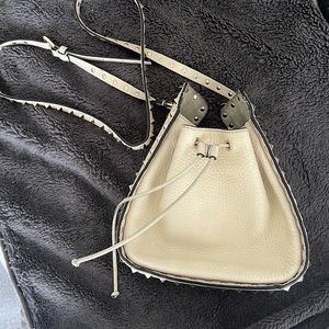 Valentino Grained Calfskin Rockstud Bucket Bag Ivory